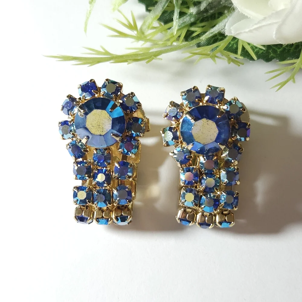 Vintage Di Gino Blue Aurora Borealis Wrap Around Gold Plated Cuff Links Unisex
